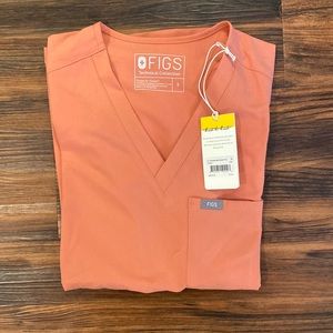 Figs Catarina One Pocket Scrub Top in Hot Coral